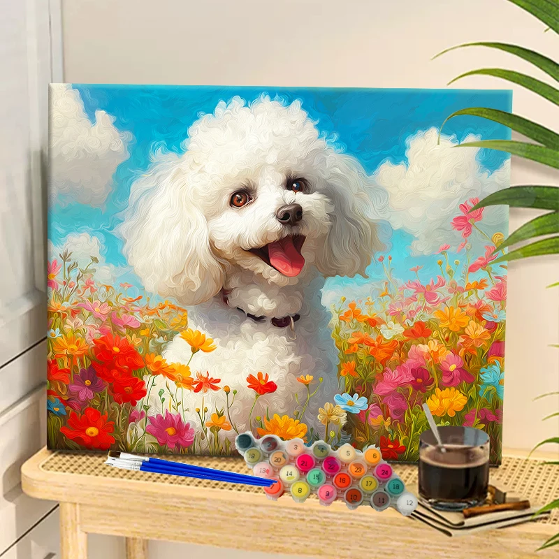 Painting By Numbers Meadow Poodle Acrylic Paint Canvas Dropshipping Portrait Family Children Photo Christmas gifts