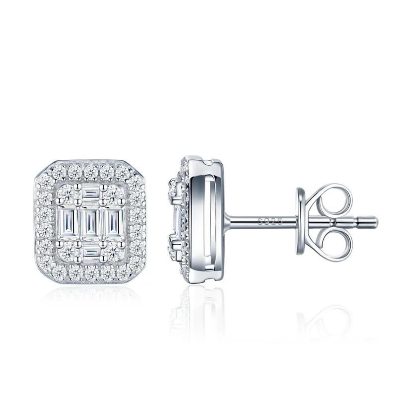 

ZFSILVER Fashion Trendy Classic 925 Silver Color D Moissanite Rectangle Square Earring For Women Accessories Jewelry Gift E17090