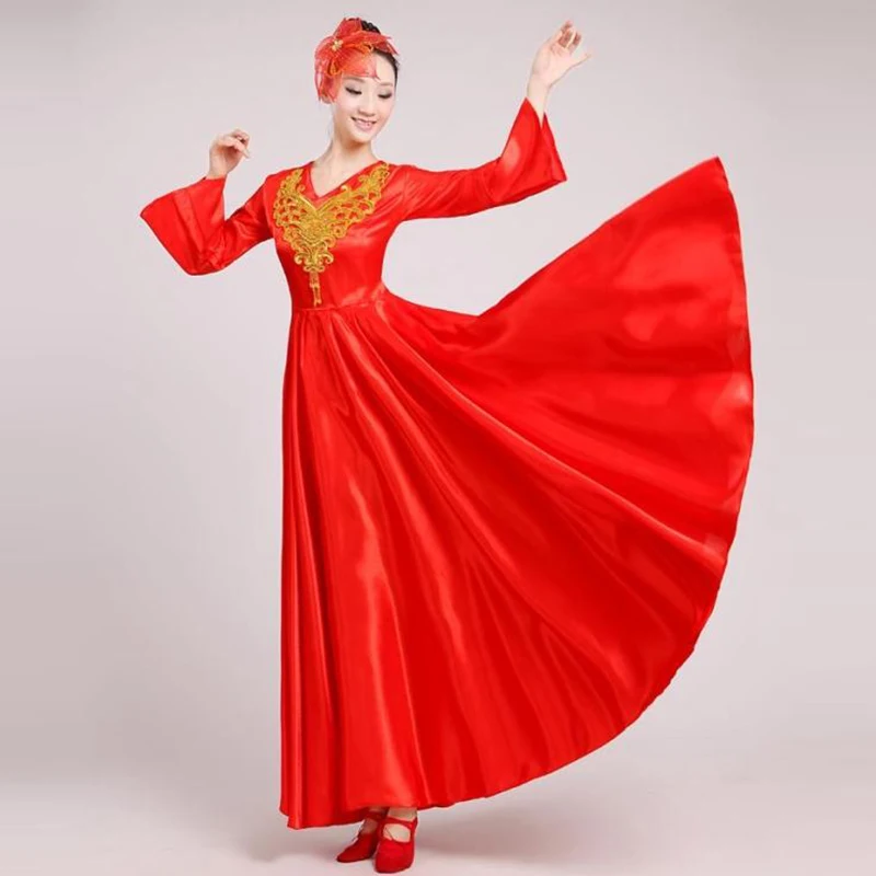 Vestido de baile Flamenco español de 180/360/540 grados, faldas grandes con vuelo, traje de baile puesta en escena con apertura de coro para mujer