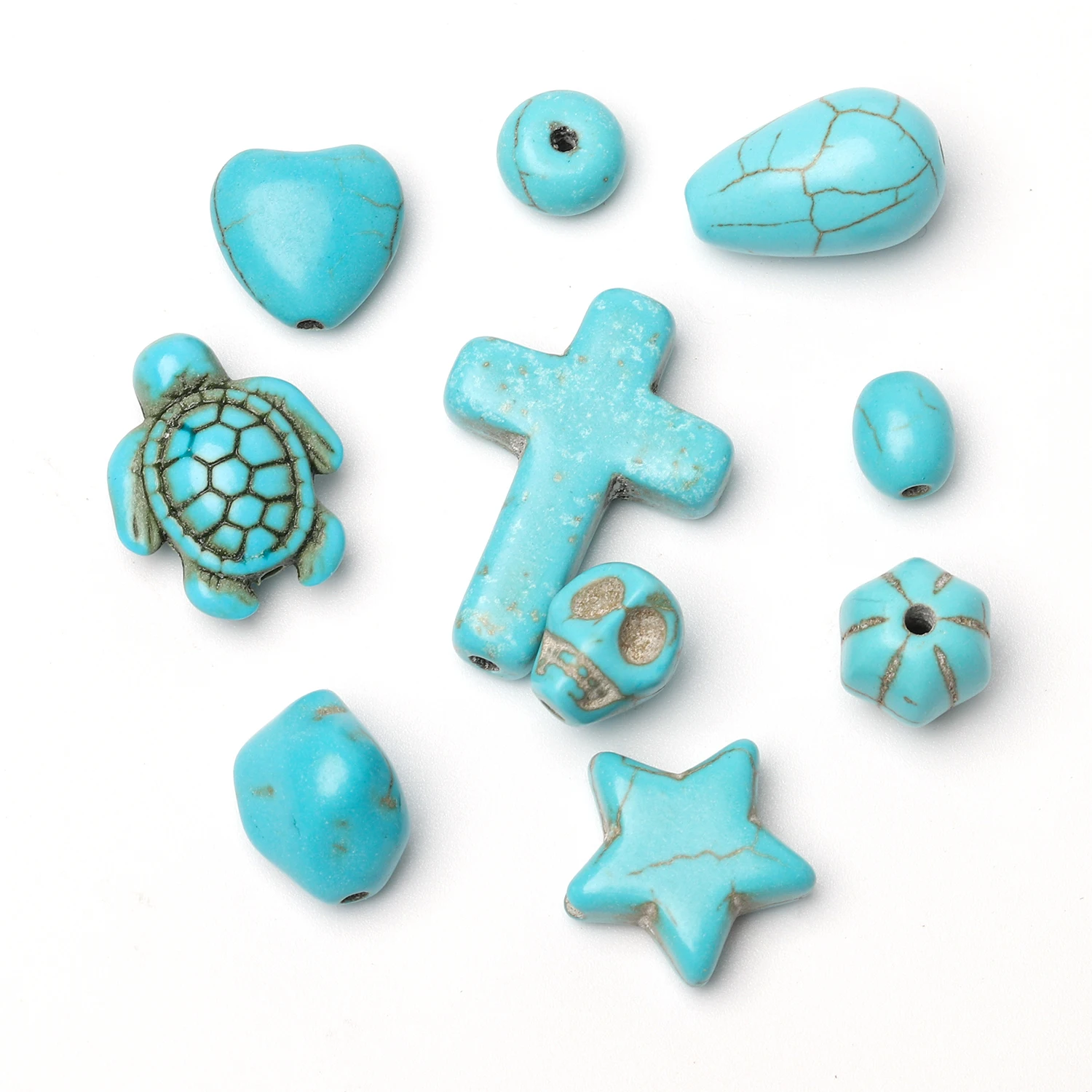 1pack Fashion Turquoise Beads Charms Heart Star Cross Waterdrop Turtle Shape Beads for Jewelry Making Diy Bracelet Accessories