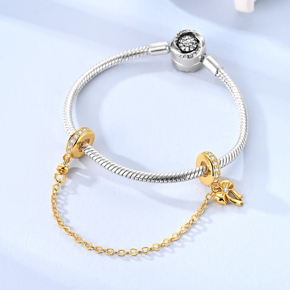 925 스털링 실버 골드 보우 안전 체인 참 클리어 C - Tie Clip Silver 리뷰 및 가격