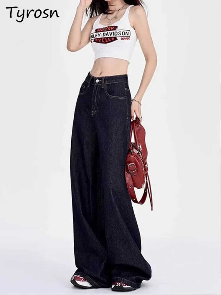 

Jeans Women American Vintage Straight Wide Leg High Waist Washed Loose Trousers Chic All-match Casual Cozy New Designed Street