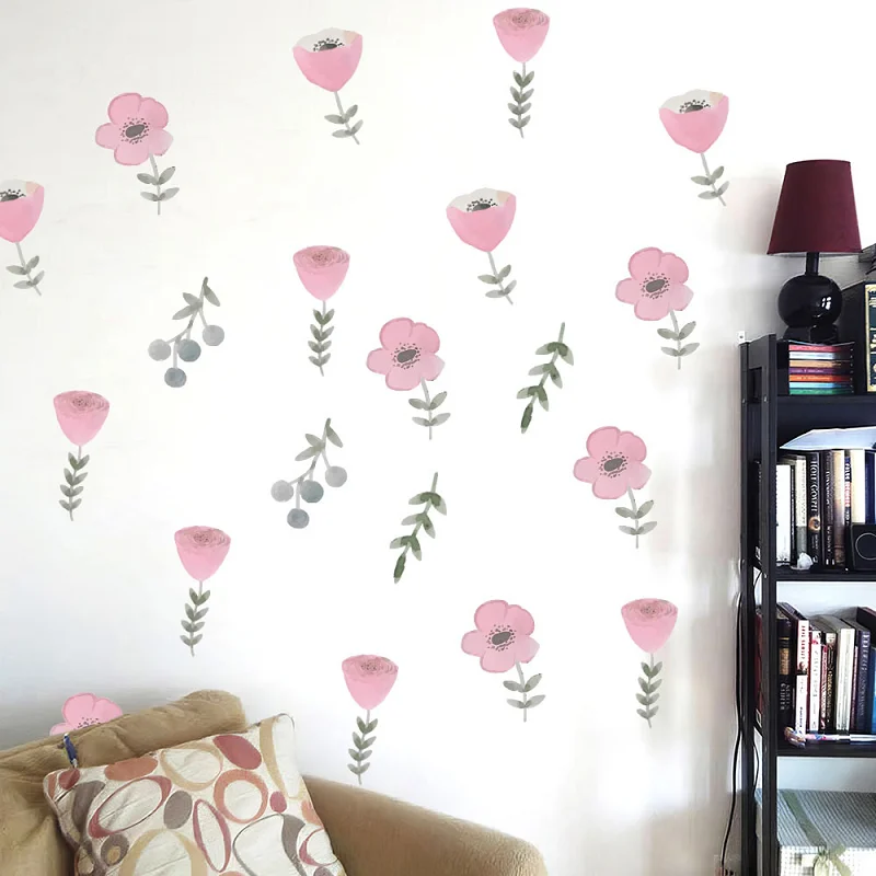 Oil Painting Rose Branch Wall Sticker Self-adhesive PVC for Bedroom and Living Room Flower Wall Decoration