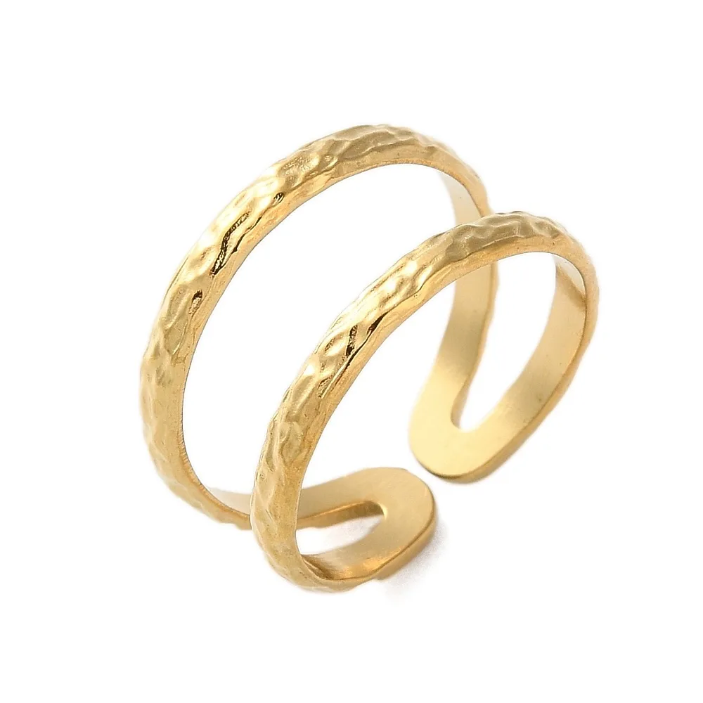 Ion Plating(IP) 304 Stainless Steel Double Line Open Cuff Ring for Women Nickel Free Real 18K Gold Plated Size 8(18.1mm) view 5