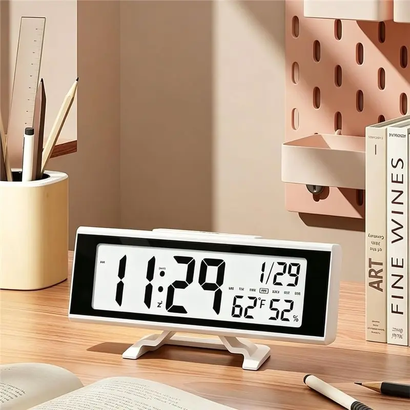 AB41-Digital Alarm Clock - LCD Display Desktop Electronic Clocks With Backlight, Battery-Powered, 12/24-Hour Date Day
