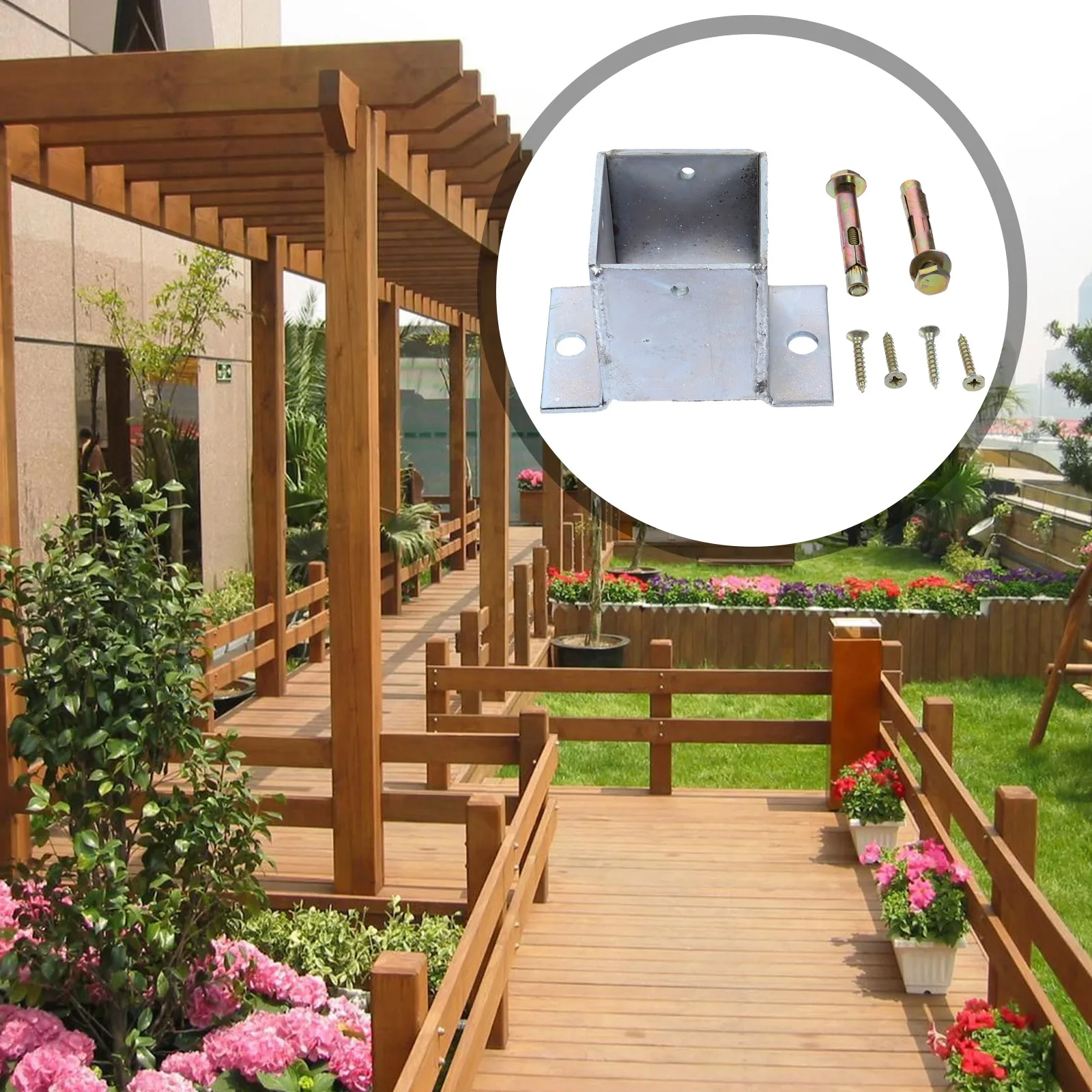 

Heavy Duty Column Base Sleeve Silver Powder Coated Stainless Steel Fence Anchor Support for Deck Porch Handrail Mailbox