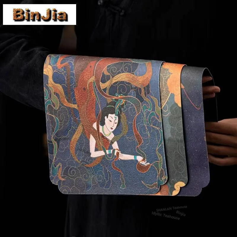 Dunhuang Apsaras Chinese Style Ancient Painting Tea Table Mats Handmade Drink Coaster Dinner Table Cloth Mat Teaset Craft Gift