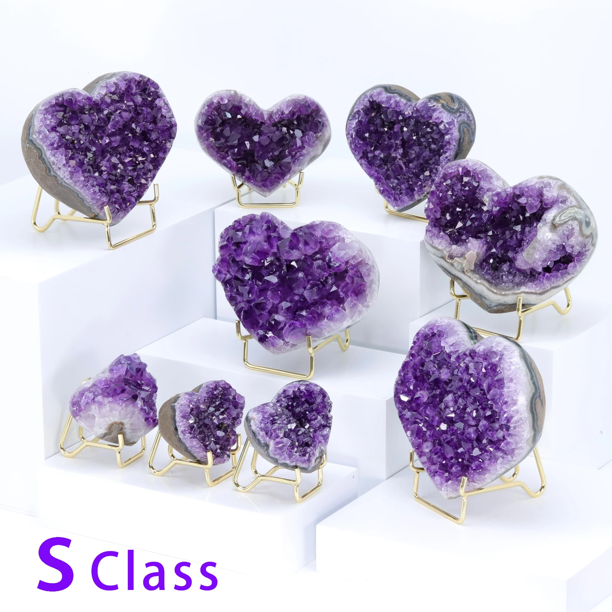 

S Class Natural Amethyst Geode Love Heart Shape Quartz Cluster Crystal Specimen Energy Healing Thunder Egg Wholesale