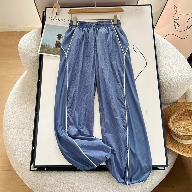 Sunproof Trousers Women's Summer Cargo Pants Windproof Straight Pants Outdoor Sports Quick-drying Wild Wide-leg Pants Slacks