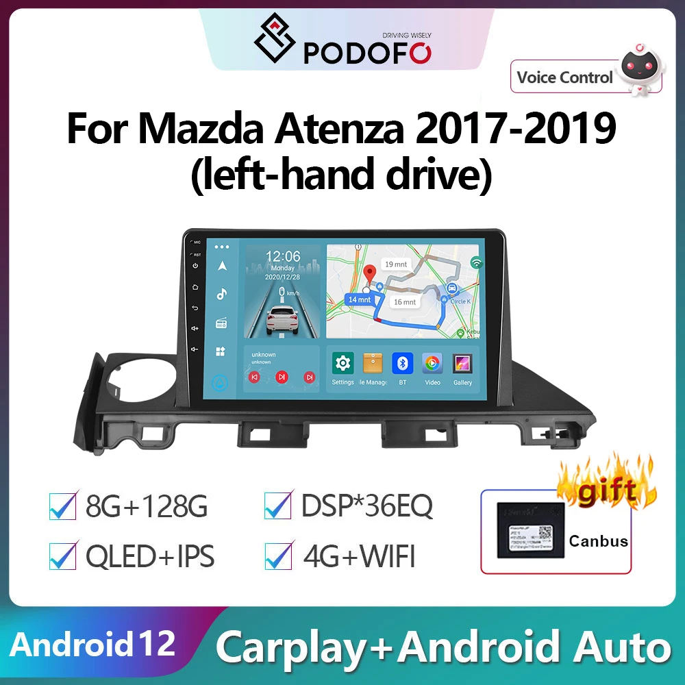 

Podofo 2Din Android Car Radio Multimidia Video Player For Mazda Atenza 2017-2019 GPS Navigation Carplay Auto Stereo Head Unit