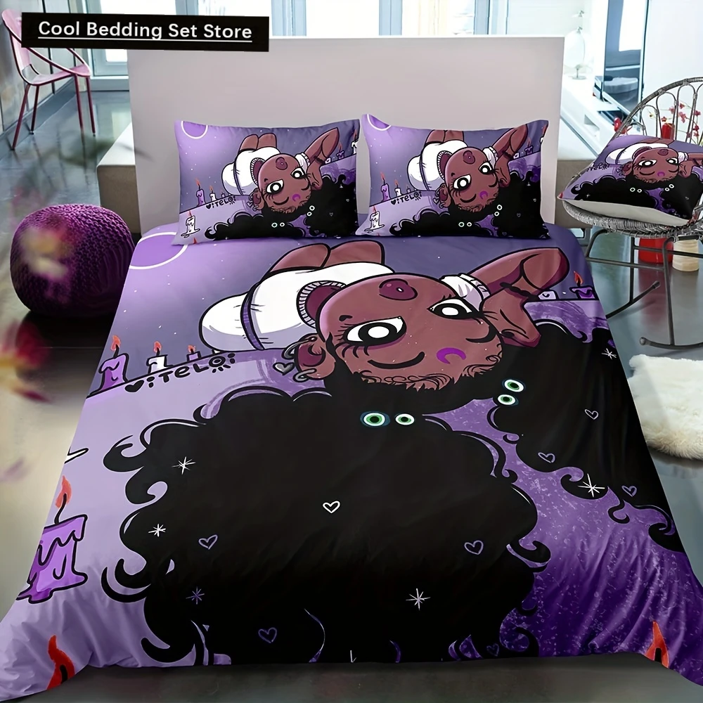 

Chic Black Girl Illustration 3pc Soft Bedding Set - Hypoallergenic Duvet Cover & 2 Pillowcases for Cozy Bedroom Ambiance