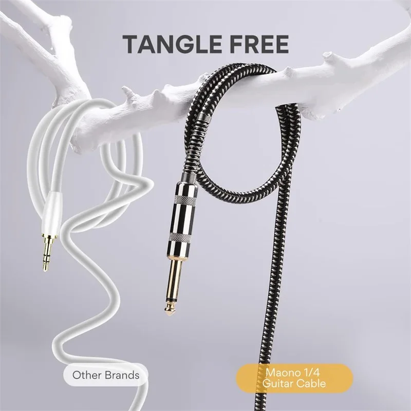 كابل جيتار مضفر 3 م/5 م - سلك صوت PVC عالي المرونة 6.35 مم (1/4 بوصة مستقيم إلى الزاوية اليمنى) للأدوات الكهربائية