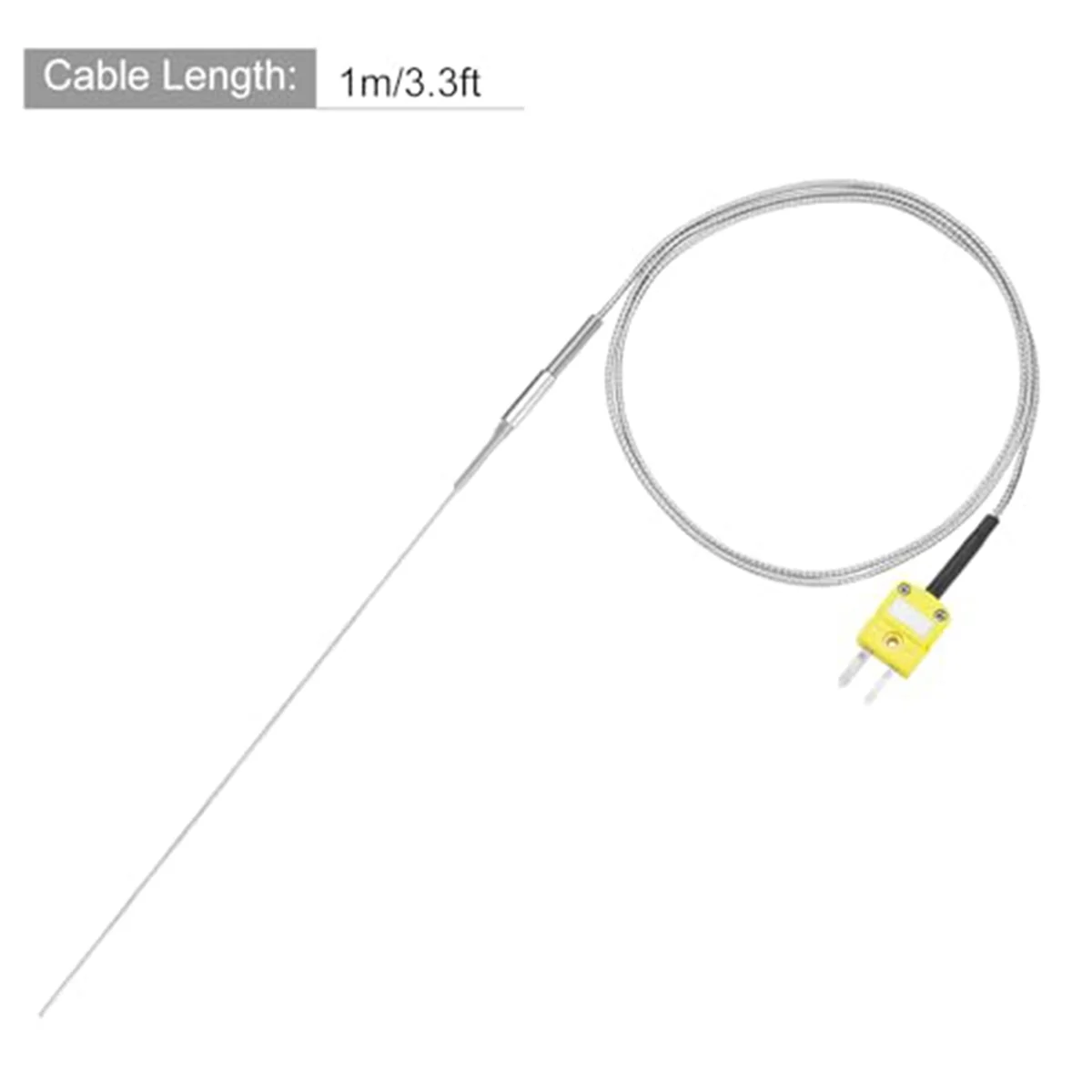 K Type Thermocouple with Plug, Meter Temperature Sensor Probe -50 to 1100°C,3.3ft Wire 2.5x300mm