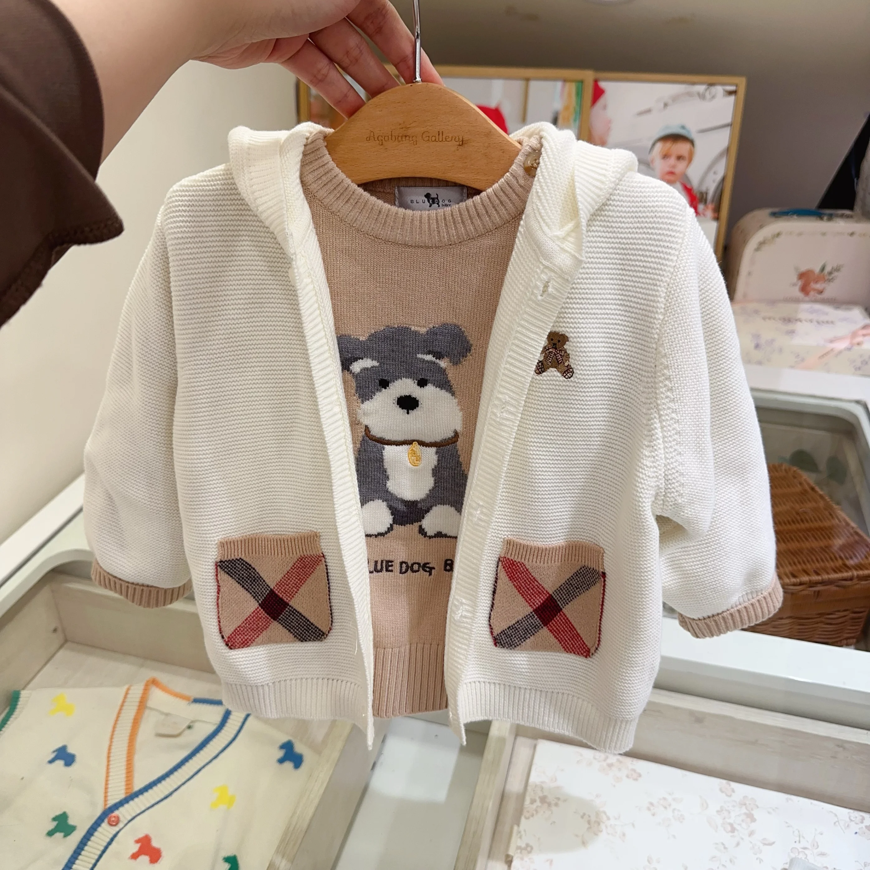 Cute Knitted Hat Jacket for Kids Boys Girls Autumn Winter Clothes Korean Style Cotton Elasticity Long Sleeve Single Button Cl...