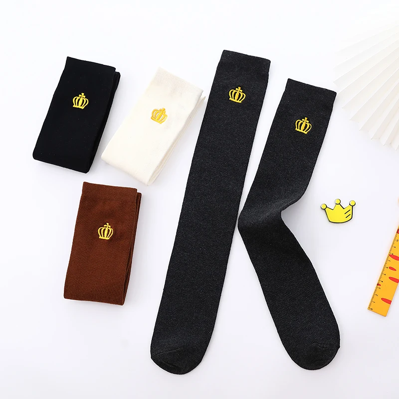 Baby Kids Cotton Warmer Stockings Cartoon Crown Embroidery Over The Knee High Sock Child Girls Student Autumn Winter Long Socks