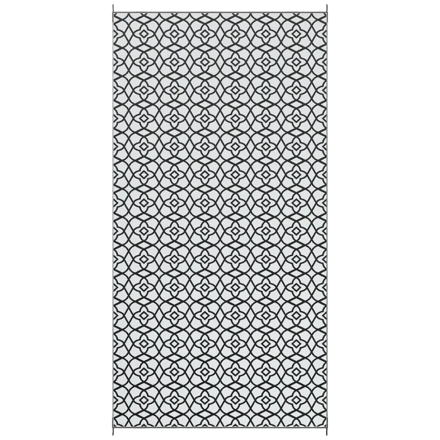 

Outdoor Rug 9'x18' Reversible RV Camping Black White Clover Portable Design