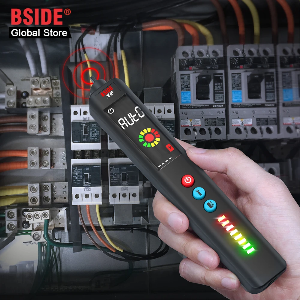 BSIDE-Atualizado Testador de Tensão com Termômetro Infravermelho, LCD 3-Probe Detector, Display Colorido, BBQ, EVA Case