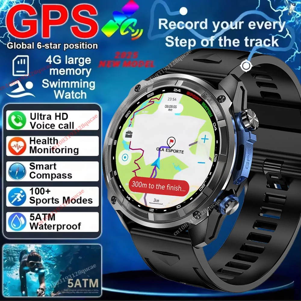 جديد 2025 نظام تحديد المواقع ساعة ذكية مع خرائط غير متصلة بالإنترنت 4 جيجابايت ذاكرة مشغل فيديو الرياضة العسكرية Smartwatch الرجال 30 متر السباحة مقاوم للماء AMOLED #1