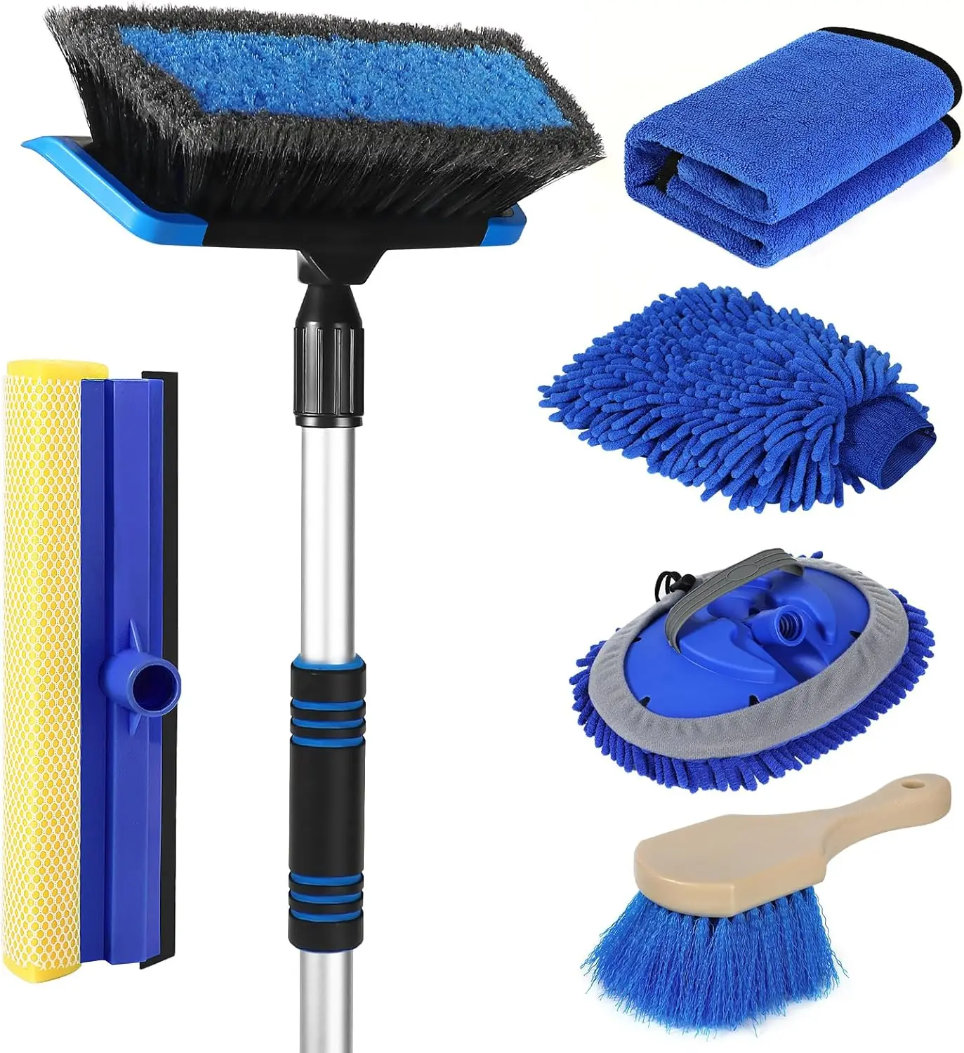 

62'' Long Handle Car Wash Brush Kit with Soft Bristles, Squeegee, and Towel for Cars, Trucks, RVs