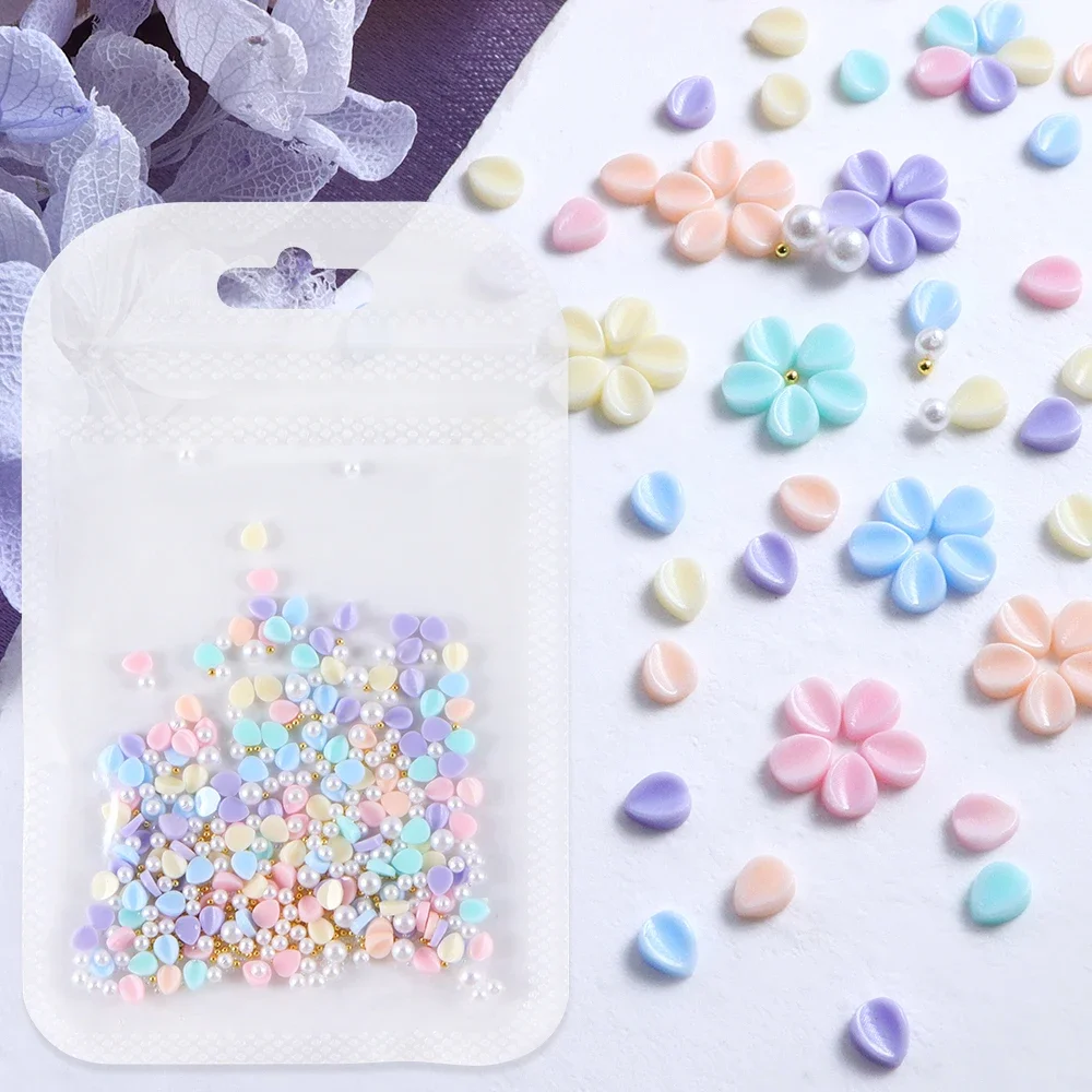 150pcs Mini Sculpted Petals Charms 3D Rhinestones & Golden Beads Mixed Sakura Petal Kawaii Accessories Jewelry Making DIY Crafts