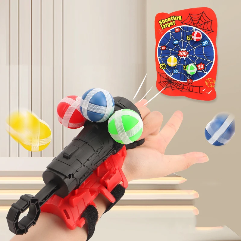 Cartoon Sticky Ball Guns Wrist Catapult Throw Dartboard Target Shooting Launcher Kids Party Interactive Game Outdoor Sport Toys