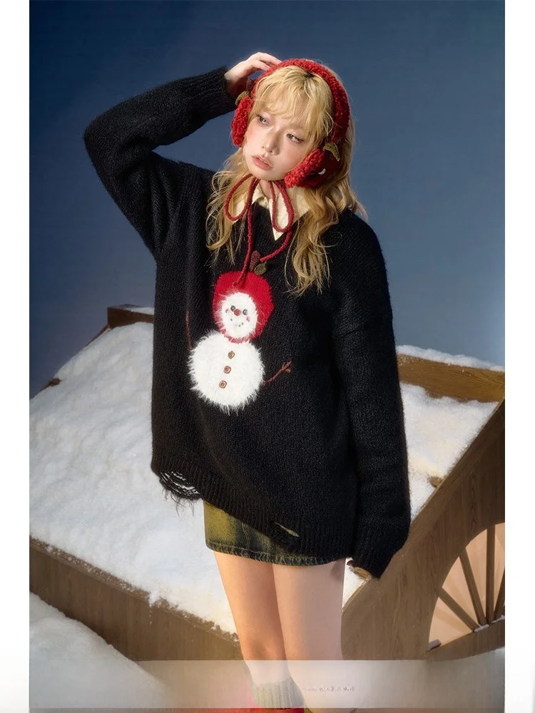 

Loose Cap Knitted Sweater Women's Autumn Winter New Sle Fce Warm Long Sve round Ne Sweater Sweet Sle Casual...