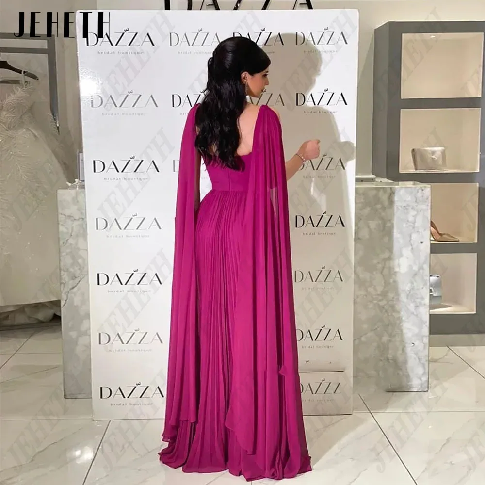 JEHETH Elegante Vestido de Noite 2024 A Linha Cap Mangas Longa Dubai Festa VesJEHETH Elegante Vestido De Noite 2024 A Linha Cap Mangas Longo Dubai Partido Vestido Formal Chiffon Spaghetti Sucata Sweetheat فساتين السهرة