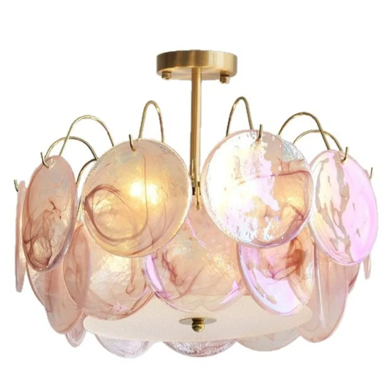 French retro Murano master bedroom eye protection ceiling light Italian light luxury high-end pink