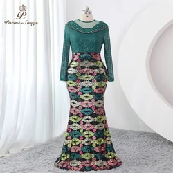 Elegant Sequins Mermaid long sleeve Evening dress Plus Size green party dresses woman Gown Maxi dress