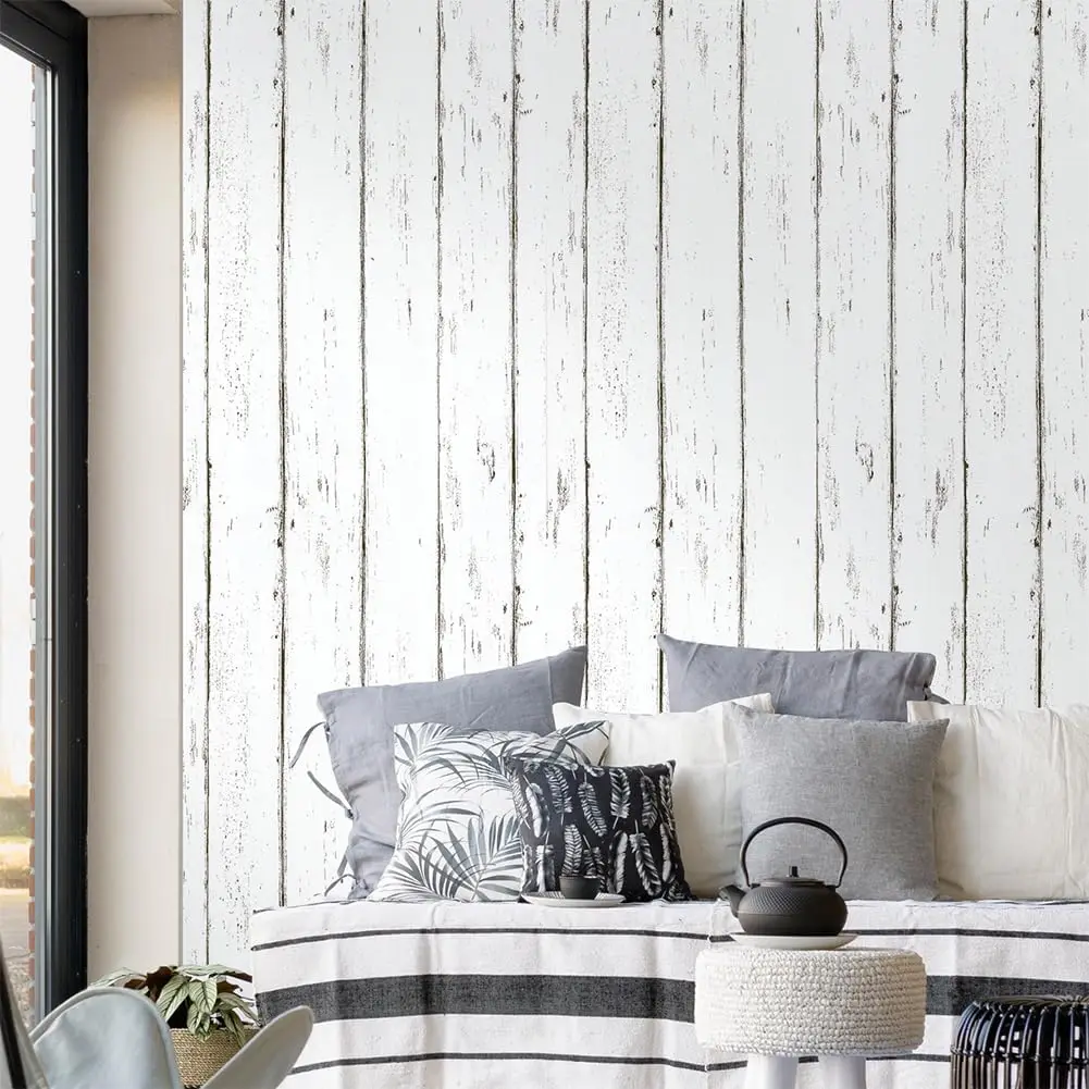 White wooden wallpaper peeling self-adhesive detachable wallpaper children\'s room bedroom wall DIY home decoration wall sticker