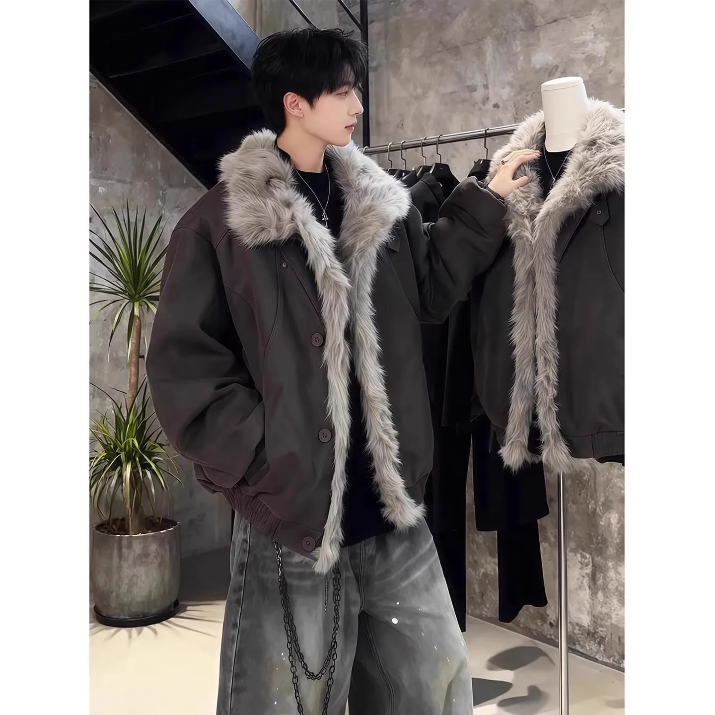 Winter Fashion Men Black Grey Red Solid Color Long Sleeve Stand Collar Simple Basic Casual Trendy Daily Parkas Male Coats Tops