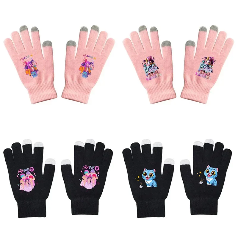 

K-pops Demons Hunters Girls Gloves Kawaii Cartoon Printed Knitted Gloved Kids Winter Outdoor Warm Glove Children Birthday Gifts
