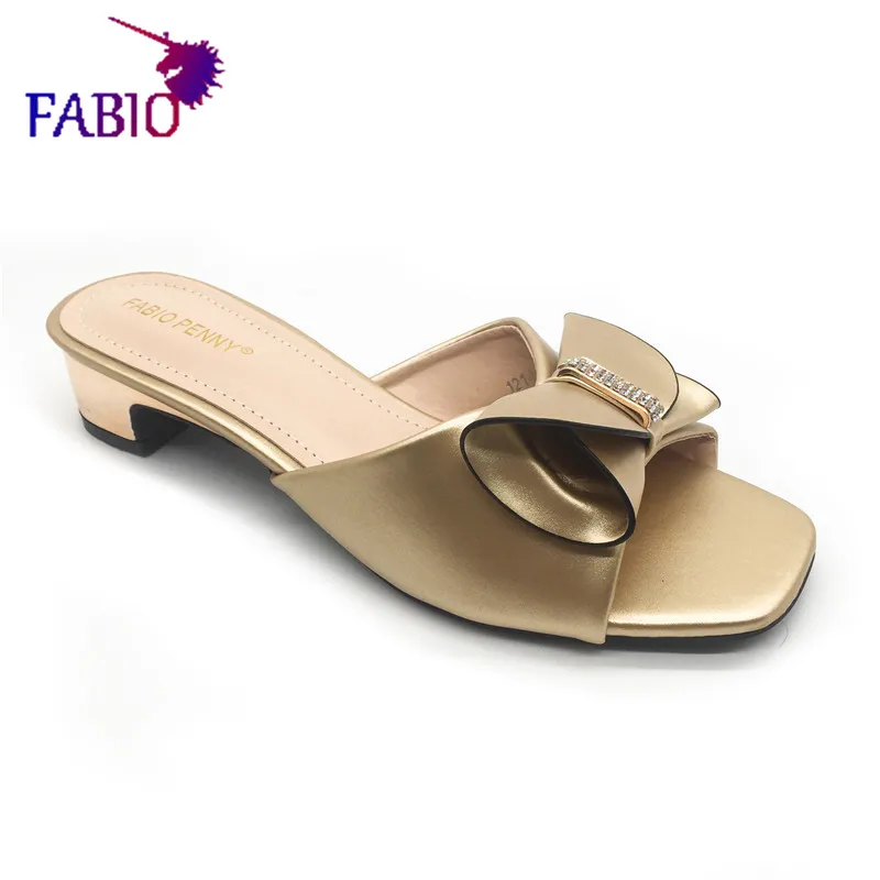 FABIO PENNY european ladies fashion elegant mature summer slippers low bow casual and comfortable open toe slippers for women