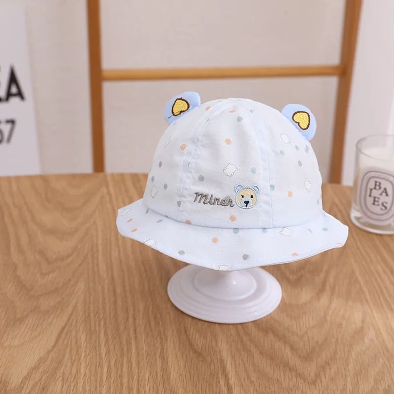 Cute Dot Cartoon Bear Mesh Baby Bucket Hat New Children Cotton Sunscreen Caps Boy Girl Panama Hat Unisex Fishing Hat For 3-12M