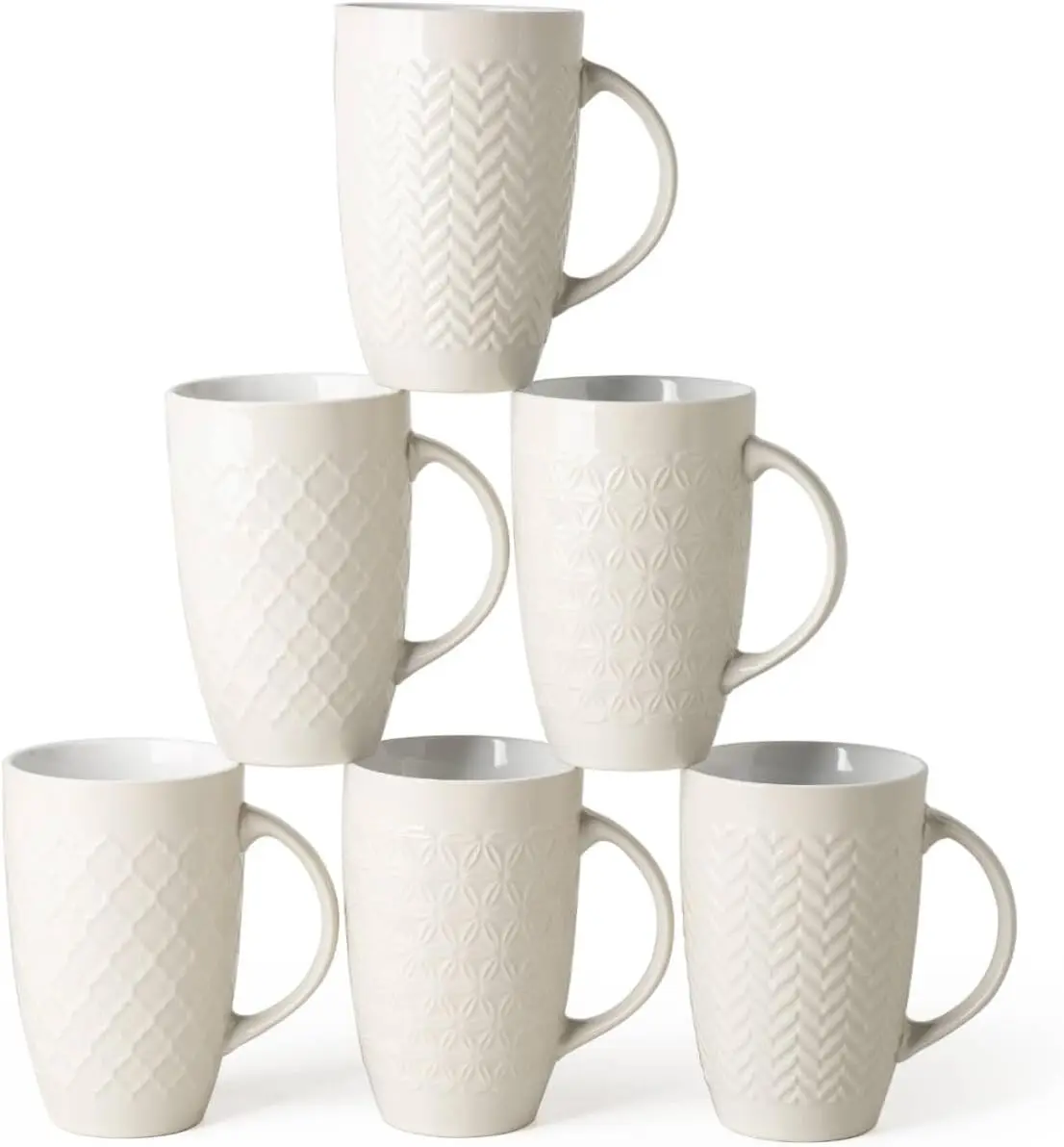 

Extra Large Coffee Mugs Set of 6, 20oz Ceramic Tall Coffee Mugs Set with Textured Geometric Patterns for Coffee/Tea/Beer