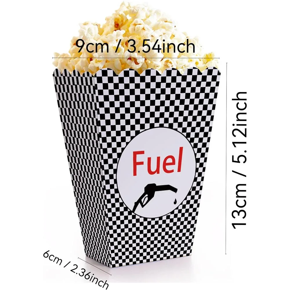 6pcs Race Car Fuel Can Popcorn Treat Boxes Checkered Candy Cookie Popcorn Container for Baby Shower Race Car Theme Party Decors