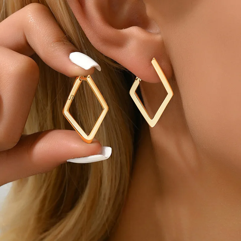 Simple Rhombus Metal Style Earrings For Women Fashionable Personalized Daily Accessory Party Jewelry Birthday Anniversary Gifts