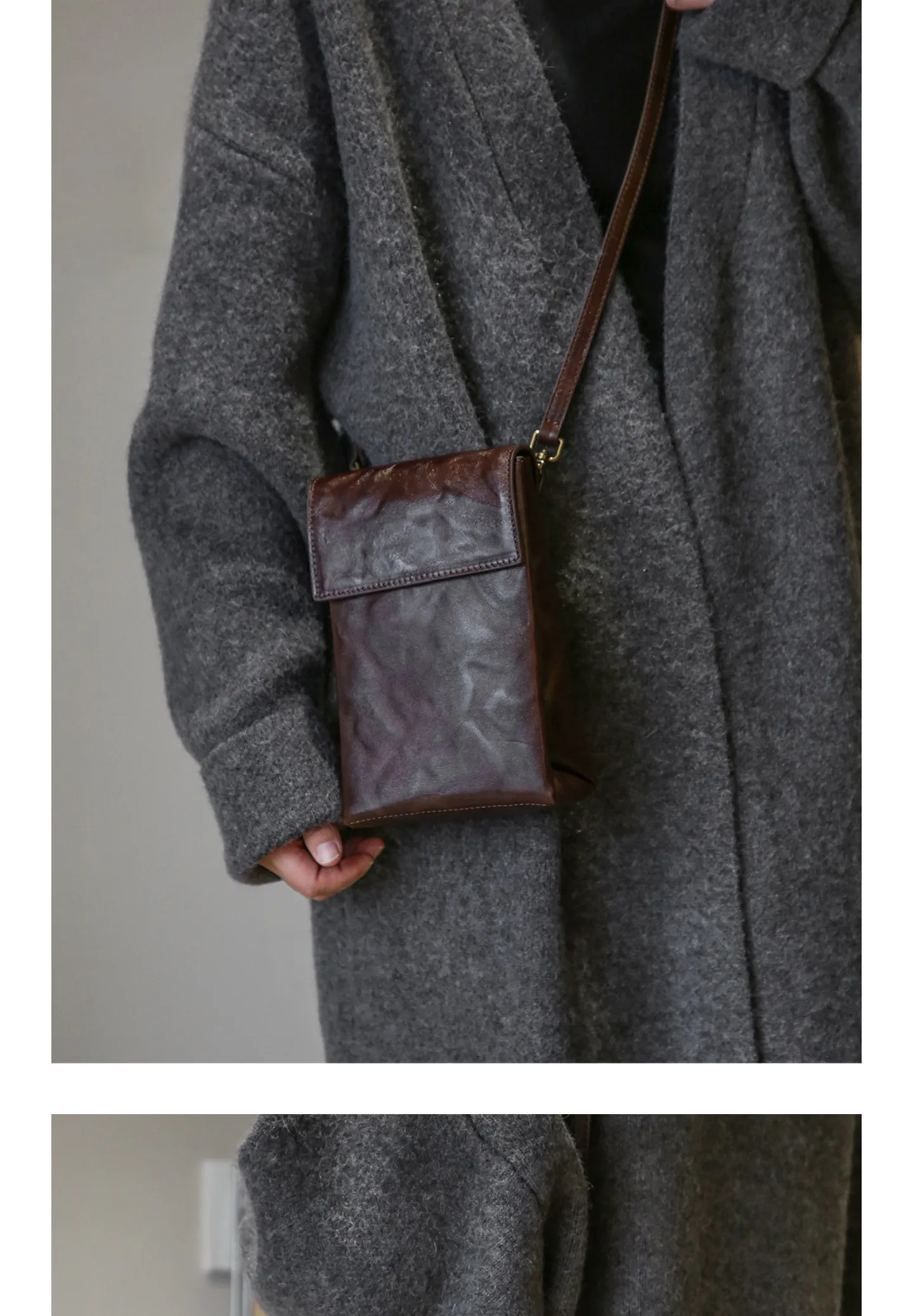 PNDME einfache, hochwertige Damen-Umhängetasche aus Rindsleder der ersten Schicht, kleine Schulter-Crossbody-Tasche für den Alltag im Freien, luxuriöse Handytasche aus echtem Leder – Detail 9