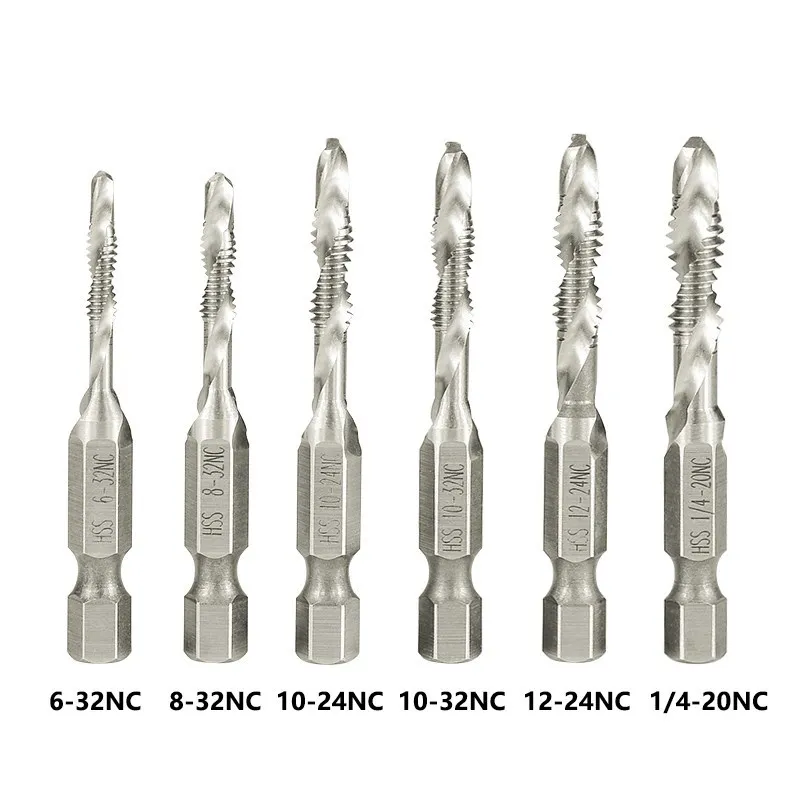 XCAN 1/4 Hex Shank Composite Tap 6-32 8-32 10-24 10-32 12-24 1/4-20 HSS Machine Plug Tap Spiral Point Thread Drill Tools