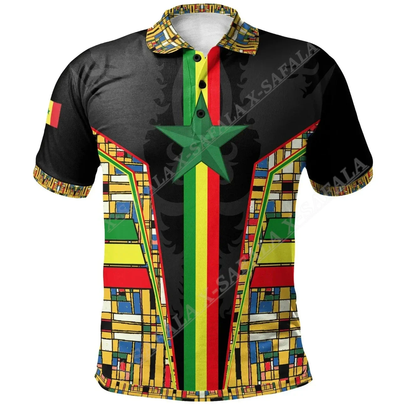 

ARFICA Senegal Flag Color and Coat Of Arm 3D Print Polo Shirt Men Collar Short Sleeve StreetWear Casual Top New Summer Clothing