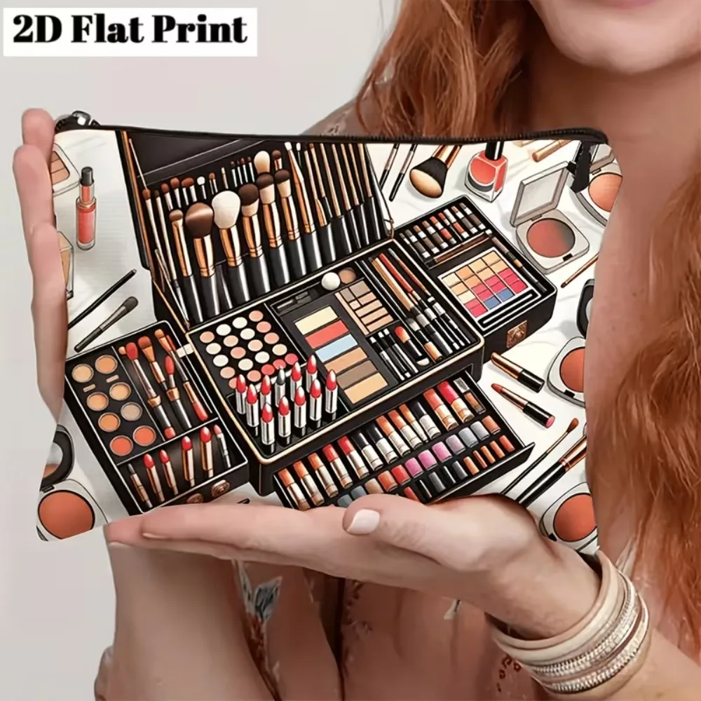 2D‑Printed Makeup Tools Cosmetic Bag, Beauty Artist Zipper Pouch, Canvas Travel Make‑up Storage Bag Gift for Makeup Lovers