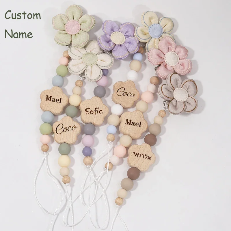 Custom Name Wooden Personalized Baby Pacifier Chain Silicone Bead Dummy Nipple Holder Guard Teether Pendant  Newborn Gift Stuff