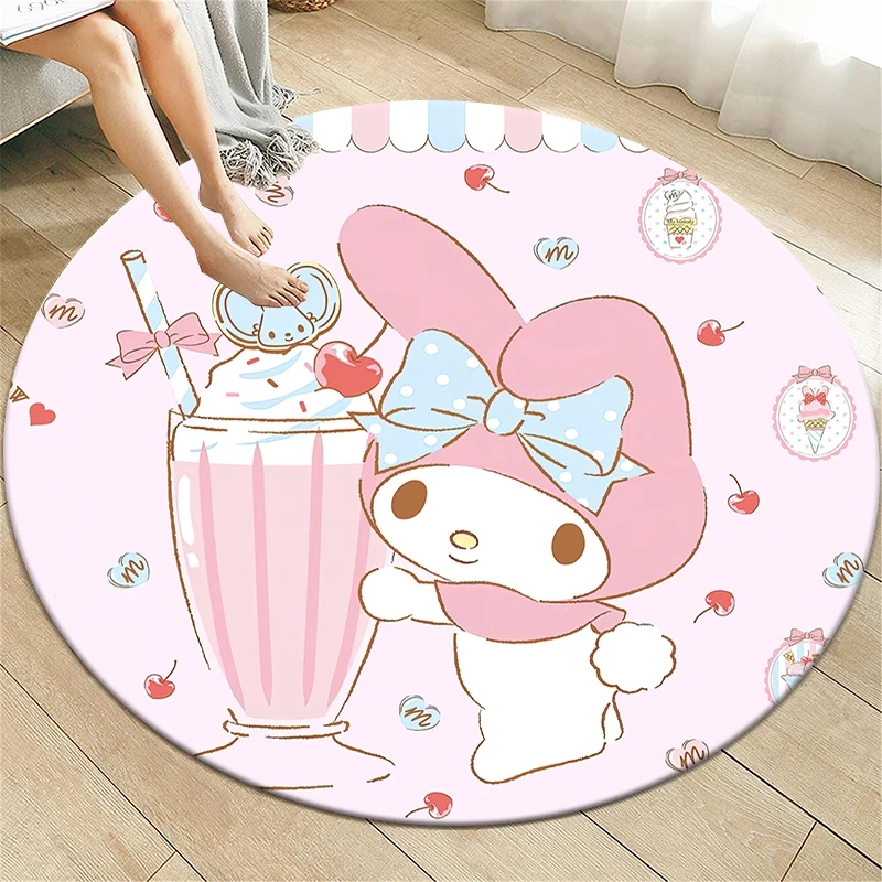 MINISO&Sanrio My Melody  Printed Round Carpet for Living Room Bedroom Rugs Camping Picnic Mat Flannel Anti-Slip Rug Yoga Mat