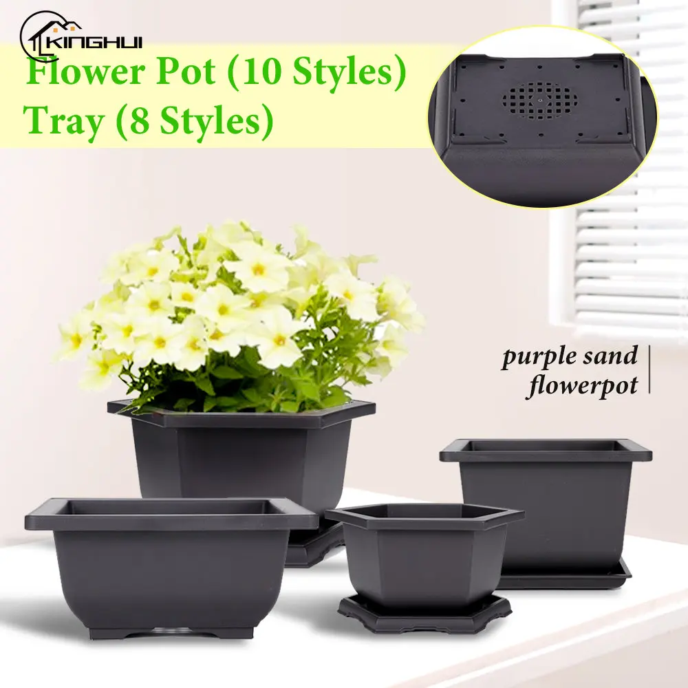 Imitation Purple Sand Plant Pot Succulent Flower Retro Pot Balcony Square/Rectangular/Hexagon Pot Tray Bonsai Bowl Garden Decor