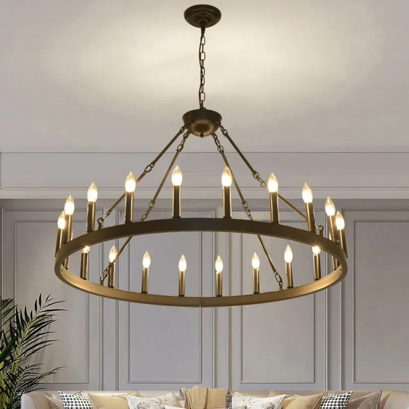 Plafonnier LED Rond en Fer au Design Rétro Américain Moderne, Chandelier à Bougie pour Restaurant, Bar, Salle à Manger, Salon