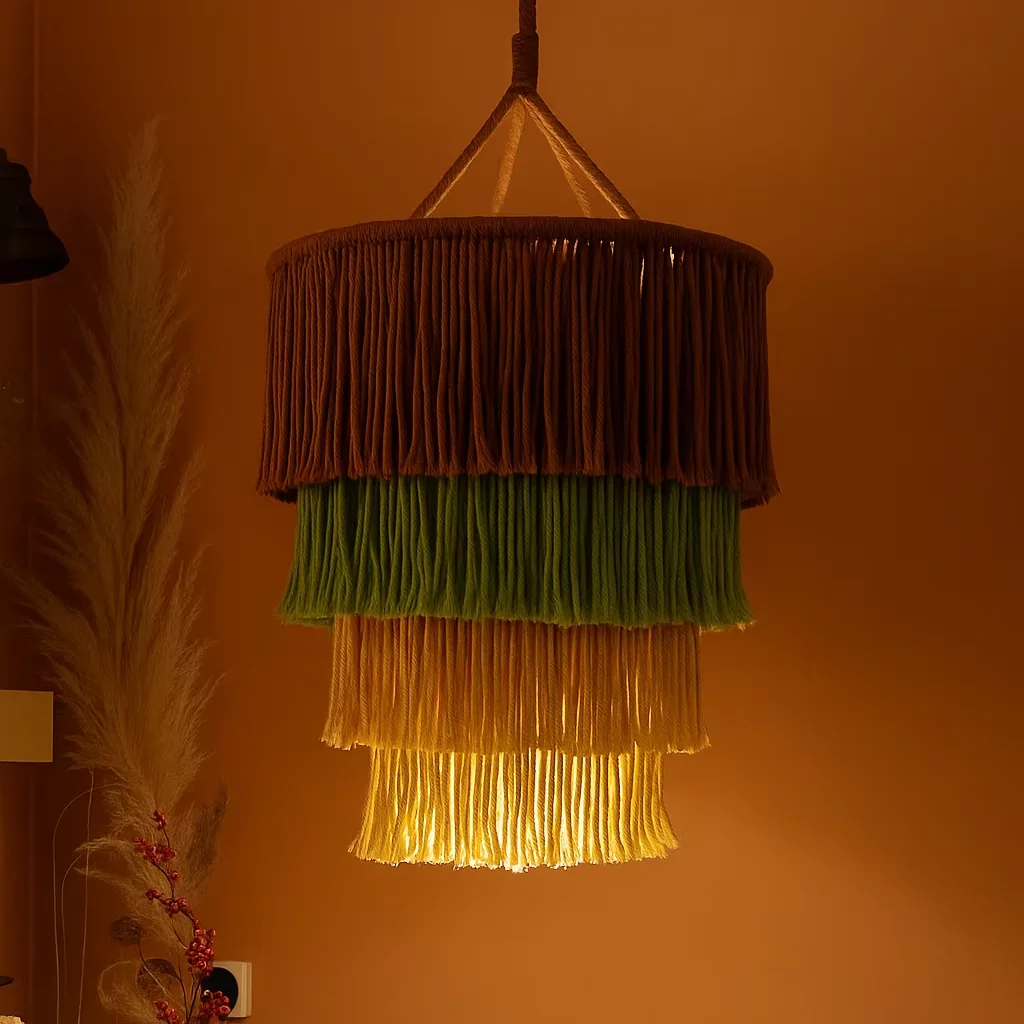 #￥Wholesale Bohemian Macrame Vertical Tassel Lampshade Handmade New Family Hotel Living Room Wedding Diwali Interior Decorative