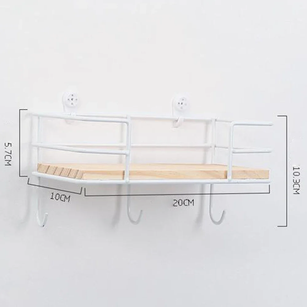 2pcs for  Iron+Wood Kitchen And Living Room Wall Decoration Key Hook Storage Rack Storage Shelf Hollow Design