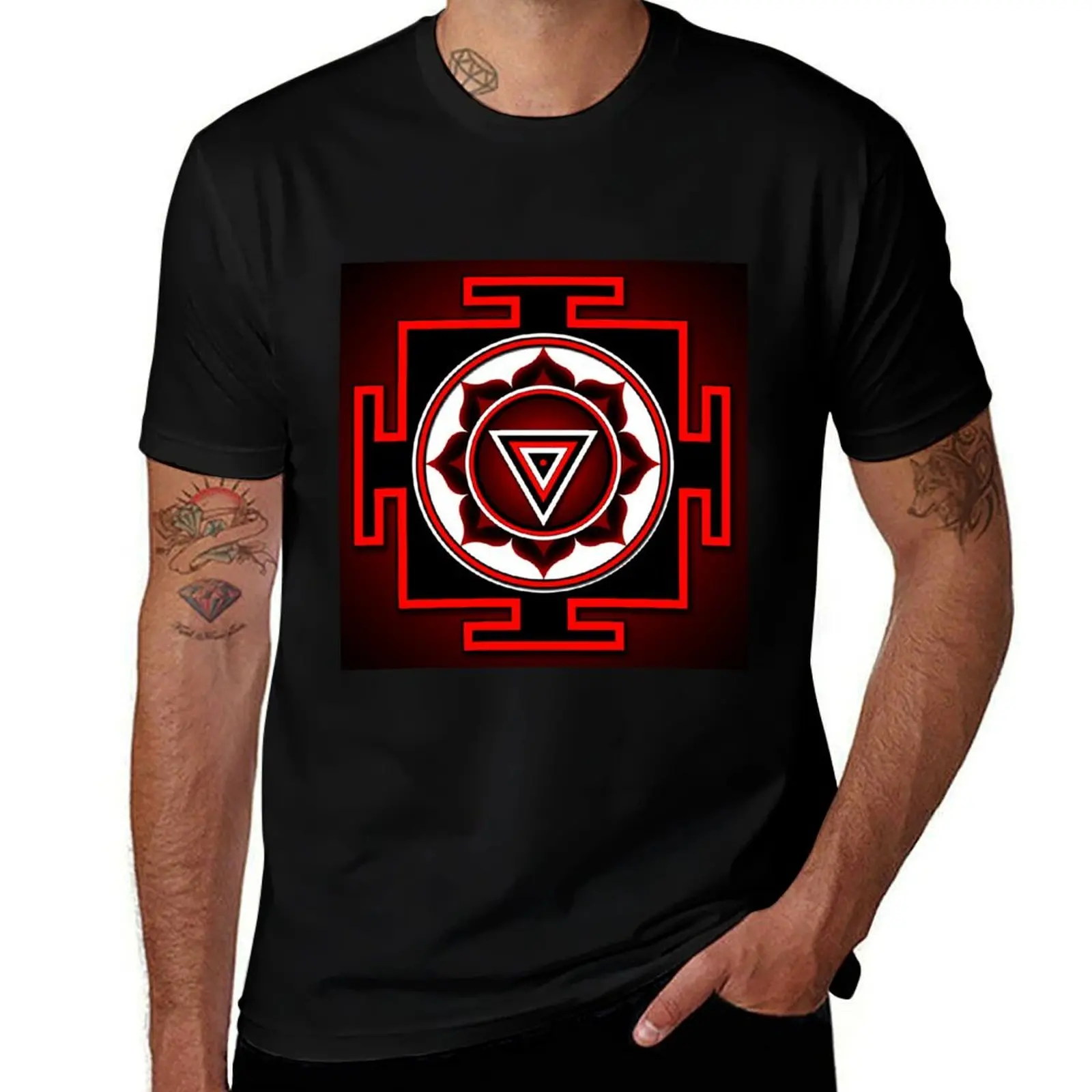 Indian symbol of Kali Yantra T-Shirt Modern Print Casual T-Shirt