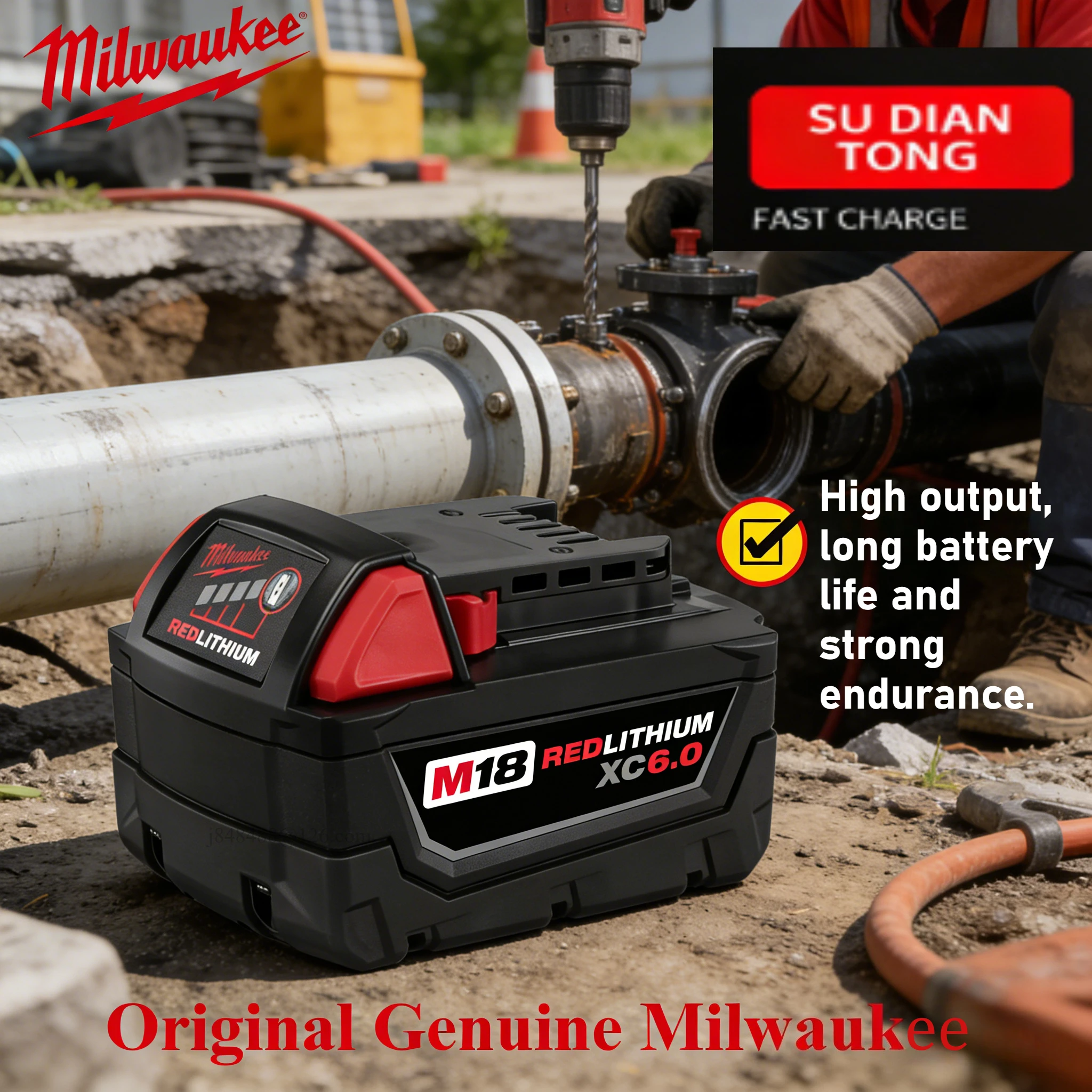 

Replacement for Milwaukee M18 18V Battery 6.0Ah REDLITHIUM Lithium-Ion 48-11-1850 48-11-1860 for M18 Cordless Power Tools