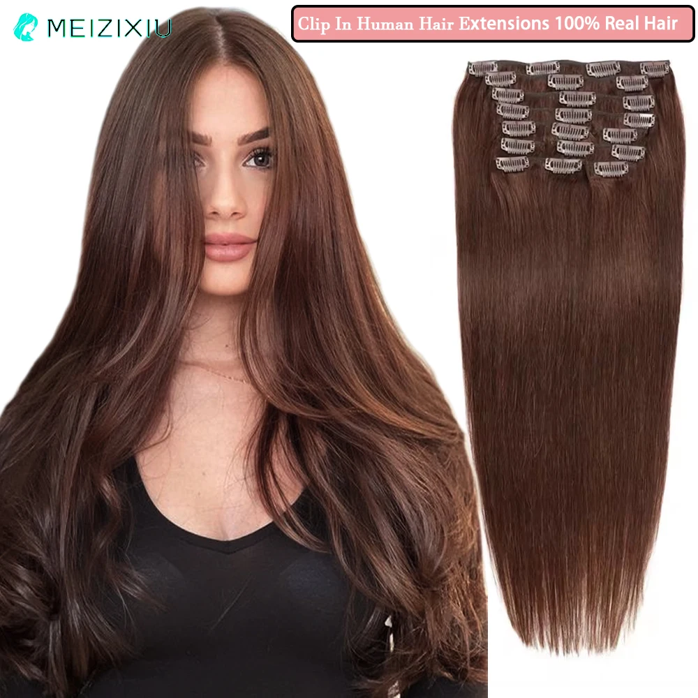 

Clip In Hair Extensions Double Weft 10Pcs/Lot 160g Remy Real Hair Clip In Human Hair Extensions for Women Add Hair Brown 24 Inch